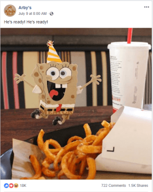 Spongebob Square Pants jumping into Arby's curly fries